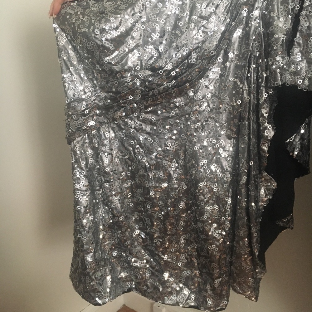 Beautiful short/above knee/mini silver sequin dress. One shoulder.